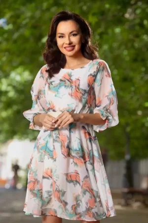 Rochie de zi in clos Adana din voal cu imprimeu tip pictura