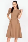 Rochie de zi in clos bej Helene cu fundite decorative
