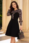 Rochie de zi in clos cu imprimeu leopard si funda