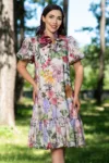 Rochie de zi midi cu maneci gogosar si imprimeu floral