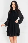 Rochie de zi neagra din voal cu pliseuri in zona bustului