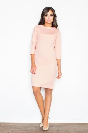 Rochie casual - simpla - maneca 3/4 - roz - material usor - poliester