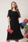 Rochie de zi vaporaosa din voal neagra cu maneci scurte