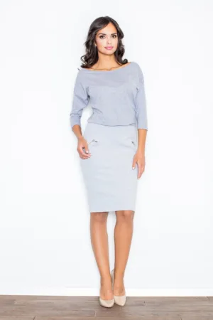 Rochie decolteu barca - gri - eleganta - bumbac -