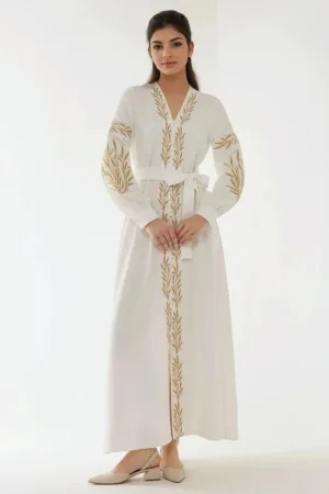 Rochie  decolteu in V - broderie - alb - textil