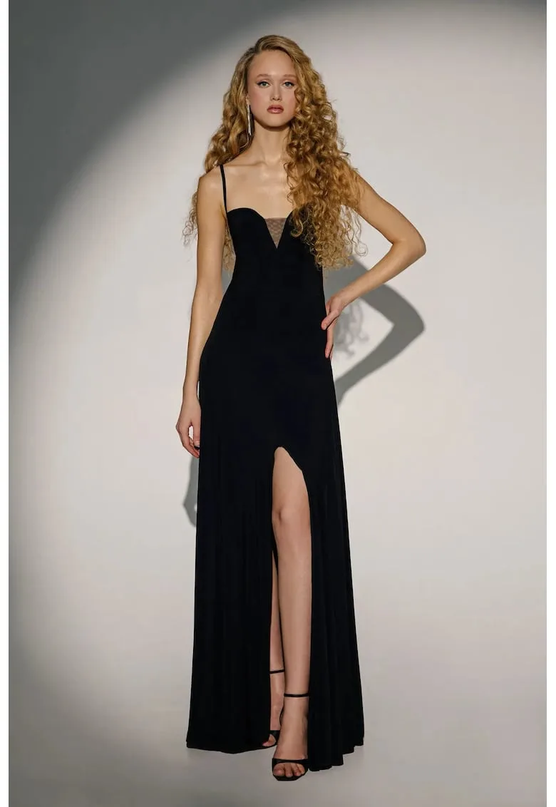 Rochie decolteu in V - crapatura - neagra