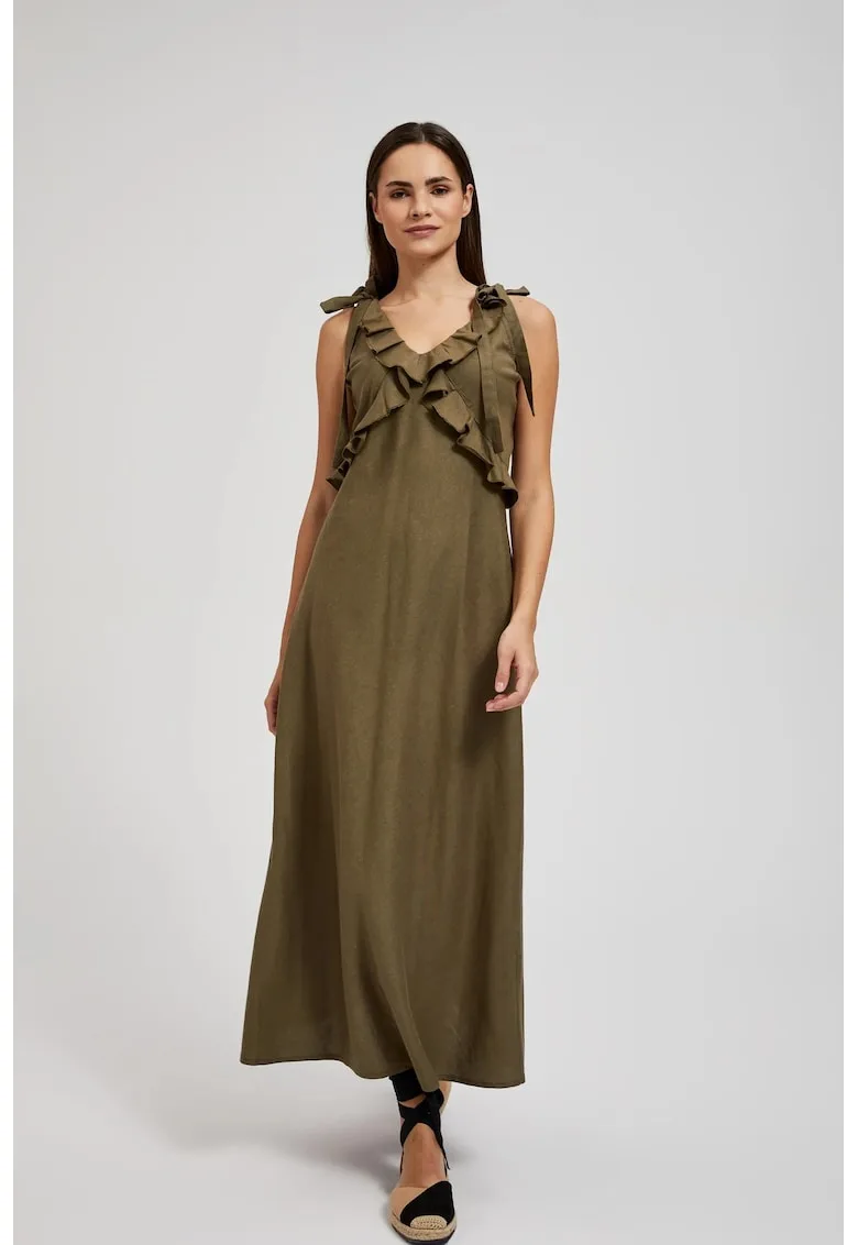 Rochie din Vascoza cu Volane Verdeoliv