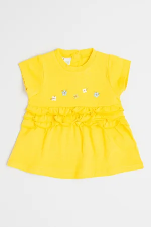 Rochie din amestec de bumbac cu decolteu la baza gatului
