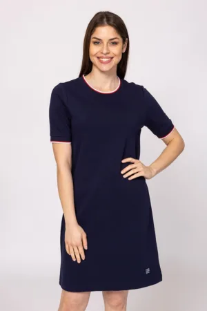 Rochie din amestec de bumbac cu model uni si decolteu rotund - Bleumarin -