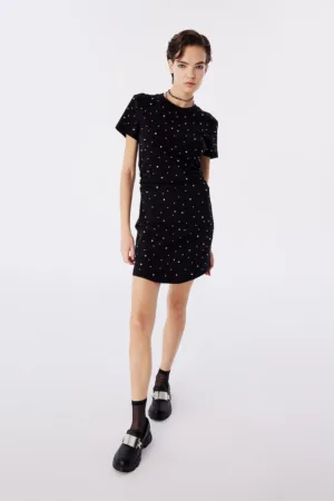 Rochie din amestec de bumbac cu strasuri