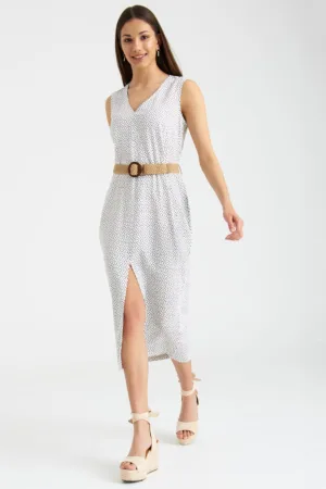 Rochie din amestec de in cu buline