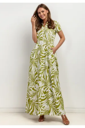 Rochie din amestec de in cu buzunare