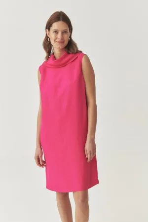 Rochie din amestec de in cu croiala in A si decolteu drapat