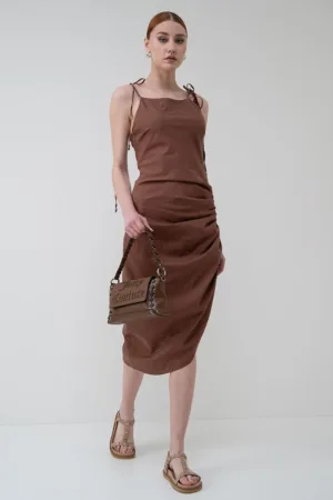 Rochie din amestec de in cu fronseuri