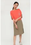 Rochie din amestec de in cu model colorblock