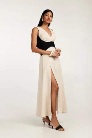 Rochie din amestec de in cu slit lateral Marrakesh