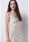 Rochie din amestec de in cu slit lateral si model floral