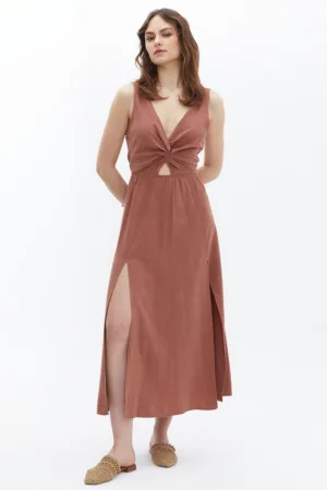 Rochie din amestec de in cu slituri laterale