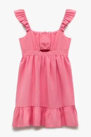 Rochie din amestec de in cu volane