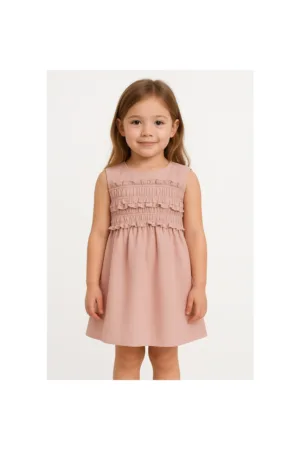 Rochie din amestec de in fara maneci cu garnituri cu pliuri