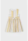 Rochie din amestec de in si lyocell cu panglica pe parte din spate si model in dungi