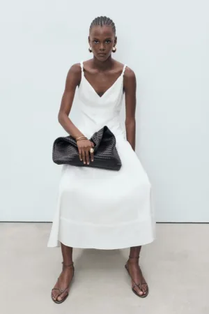 Rochie din amestec de lyocell cu bretele impletite