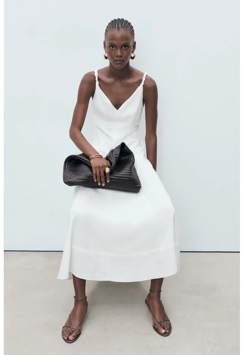 Rochie din amestec de lyocell cu bretele impletite