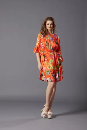 Rochie din amestec de matase cu imprimeu Saverna