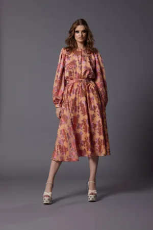 Rochie din amestec de matase cu maneci bufante Citrus