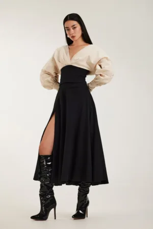 Rochie din bumbac cu decolteu in V si slit frontal Signora