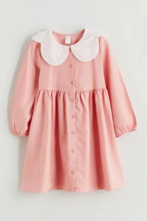 Rochie din bumbac cu maneci lungi si guler