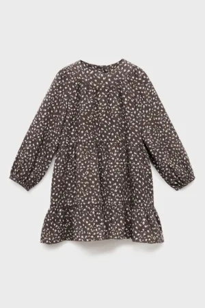 Rochie din bumbac cu volane si maneci lungi