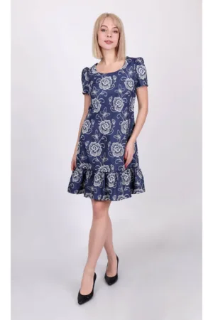 Rochie din chambray cu broderii florale