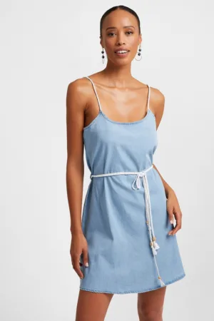 Rochie din chambray cu cordon in talie