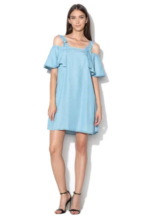 Rochie din chambray cu decupaje pe umar