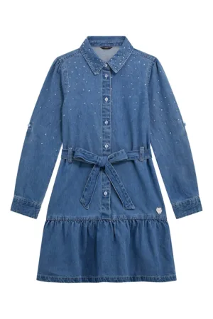 Rochie din chambray cu terminatie cu volane