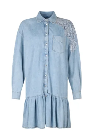 Rochie din denim cu aplicatie din dantela