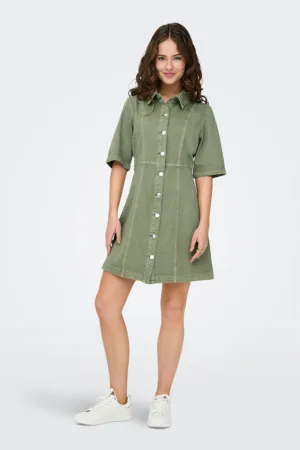 Rochie din denim cu croiala in A si maneci medii