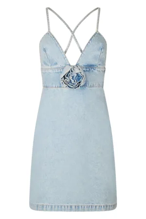 Rochie din denim cu detaliu floral