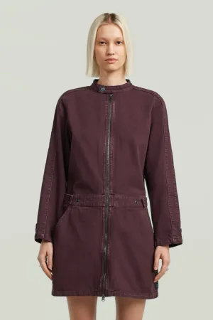 Rochie din denim cu fermoar si maneci lungi