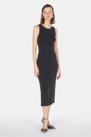 Rochie din denim cu slit pe spate