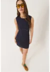 Rochie din denim -  mulata cu pompon - bleumarin - bumbac-lycra