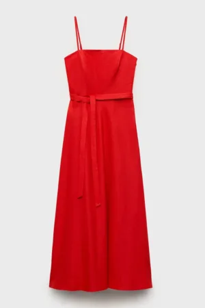Rochie din in cu bretele inguste