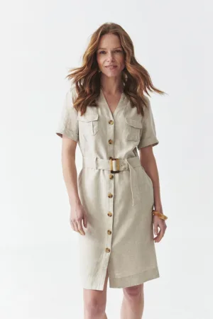 Rochie din in cu curea in talie