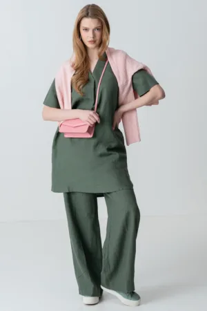 Rochie din in cu decolteu in V