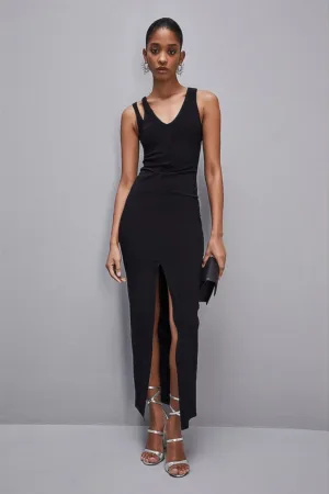 Rochie din jersey elastic pana la genunchi - fara maneci cu decolteu in V