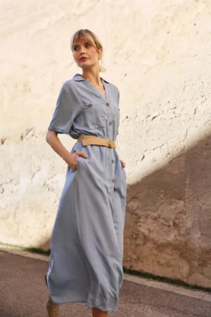 Rochie din lyocell cu curea albastra