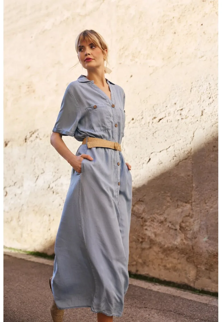 Rochie din lyocell cu curea albastra