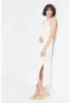 Rochie din lyocell cu decolteu la baza gatului si slit lateral