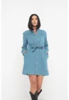 Rochie din material chambray cu cordon in talie
